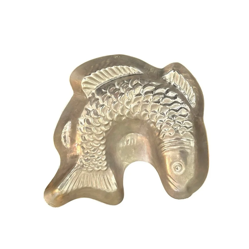 Vintage Fish Cake Jello Mold Copper Plated Tin Wall Hanging Decor Made in Korea